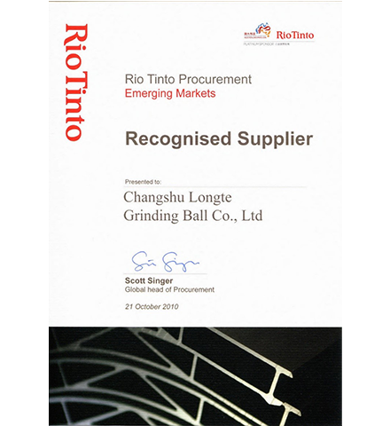 Rio Tinto Supplier Recognition